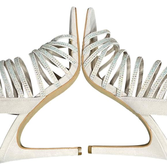Vince Camuto Kipper Heels 8M True Sand Suede Embellished Strappy Heels Showgirl - Picture 6 of 16